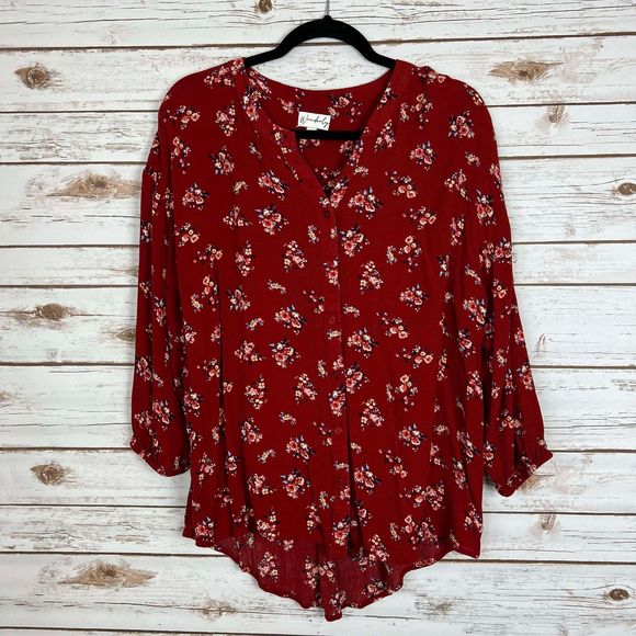 Wonderly Rust Orange Floral Button Down Top - Size Large